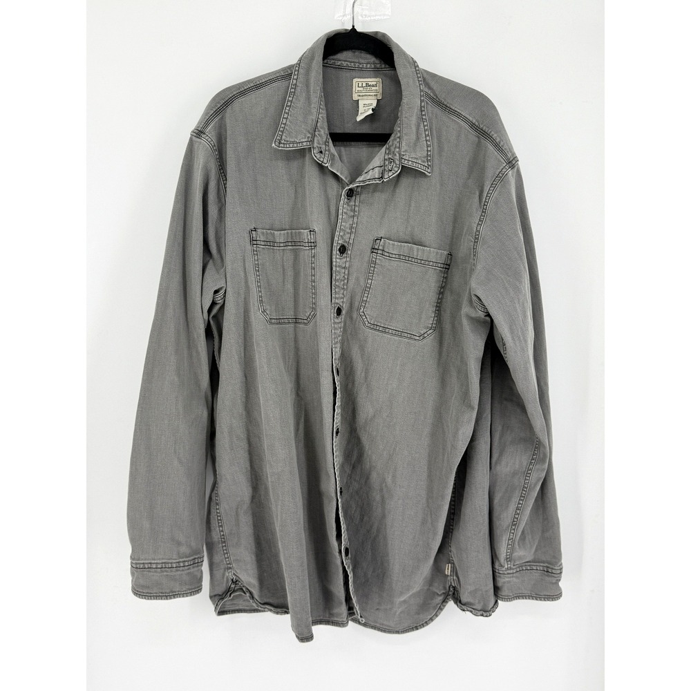 Vintage LL Bean Mens Workwear Gray XL Tall Gray Cotton Twill Button Shirt VTG